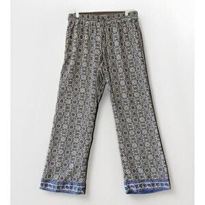 Saint Tropez West Wide Leg Flow Pants Womens M Blue White Tropical Stretch Waist